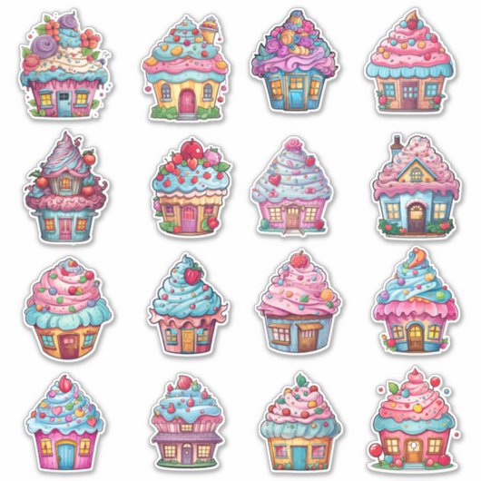 Cupcake Huis 16 Pack Sticker (Voorkant)