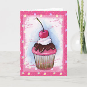 Cupcake in Pastelkleur op Roze Achtergrond Kaart