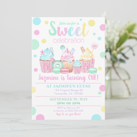 Cupcake Invitation d'anniversaire - Sweets Invitat (Debout devant)