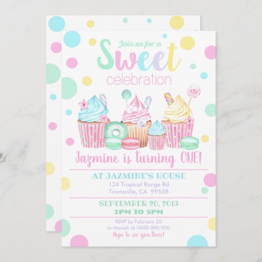 Cupcake Invitation d'anniversaire - Sweets Invitat (Devant / Derrière)