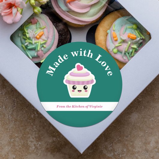 Cupcake Kawaii Made with Love Sticker Étiquette