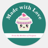 Cupcake Kawaii Made with Love Sticker Étiquette (Devant)