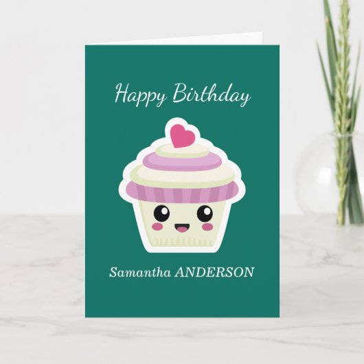 Cupcake Kawaii Verjaardag Kaart (Voorkant)