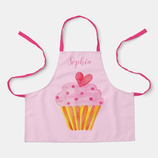 Cupcake Kinder BENAMING BROKEN Apron waterverf ret Schort (Voorkant)