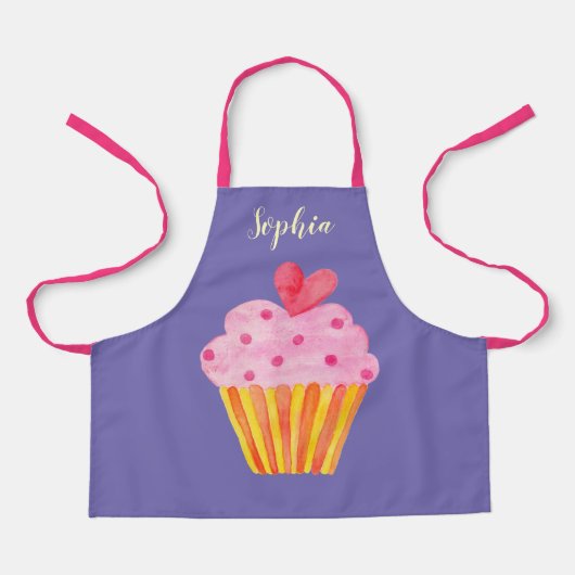 Cupcake Kinder BENAMING BROKEN Apron waterverf ret Schort (Voorkant)