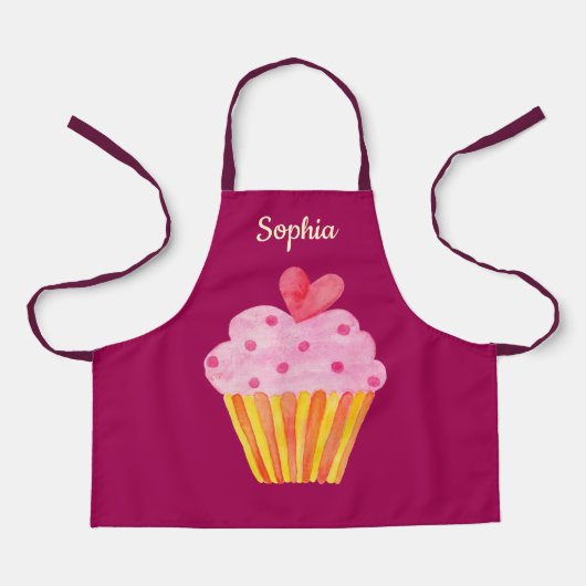 Cupcake Kinder NAAM bakpron waterverf Schort (Voorkant)