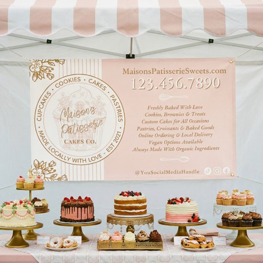 Cupcake Logo Pink Stripe Bakery Shop Market Booth Spandoek