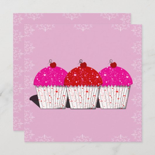 Cupcake Love sur Cartes pour notes roses (Devant / Derrière)