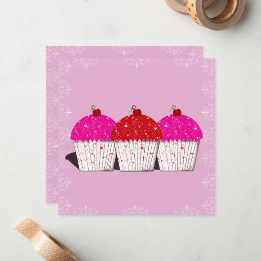 Cupcake Love sur Cartes pour notes roses (Devant/Arrière en situation)