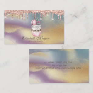 Cupcake Macaroon Rose Gold Drips,Bakery Kleurrijk Visitekaartje