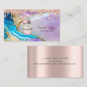Cupcake Macaroon Roze Goud Drips Marmer Bakkerij Visitekaartje