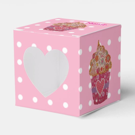 Cupcake met hart en bloemen bedankdoosjes (Voorkant Zijde)