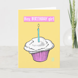 Cupcake met kaars "Hey, Verjaardagsmeisje" Kaart