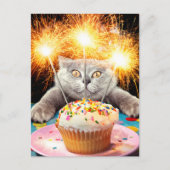 Cupcake met Kat en Vuurwerkspijker Uitnodiging Briefkaart (Voorkant)