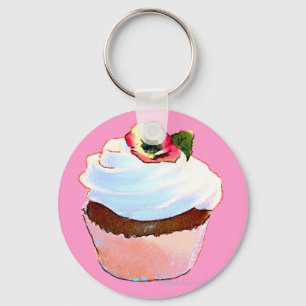 Cupcake met Pansy Art Design Sleutelhanger