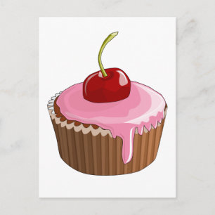 Cupcake met roze vorst en Cherry bovenaan Briefkaart
