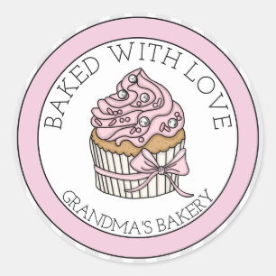 Cupcake met Zilveren Spikkels Gebakken met Liefd Ronde Sticker