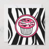 Cupcake Mode Uitnodiging - Zebra Print / Roze (Voorkant)