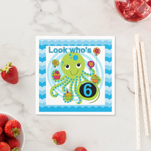 Cupcake Octopus 6th Birthday Paper Napkins Servetten (Insitu)