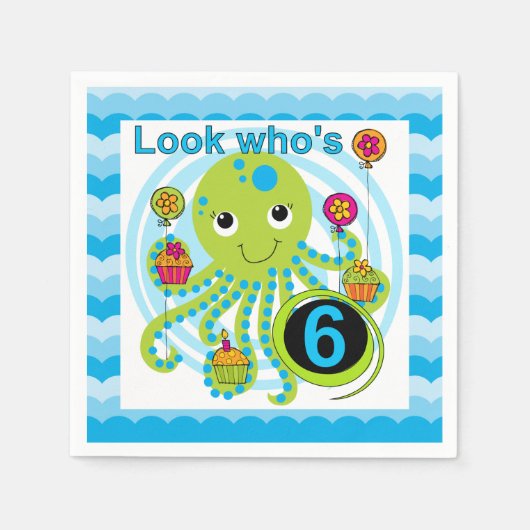 Cupcake Octopus 6th Birthday Paper Napkins Servetten (Voorkant)