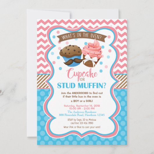 Cupcake of Stud Muffin Gender Reopenbaarmakingsuit Kaart (Voorkant)