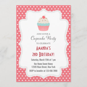 Cupcake Party Birthday Invitation Kaart