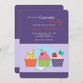 Cupcake Party Birthday Invitation Kaart (Voorkant / Achterkant)