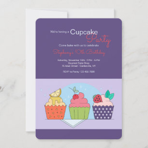 Cupcake Party Birthday Invitation Kaart