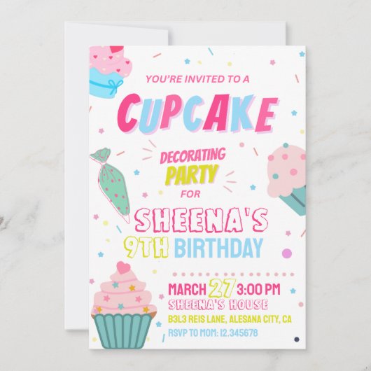 Cupcake Party Decoreren Verjaardag Uitnodiging (Voorkant)