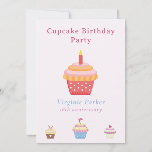 Cupcake Party rose Anniversaire Invitation (Devant)