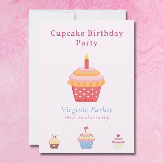 Cupcake Party rose Anniversaire Invitation
