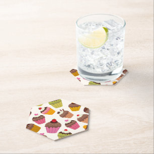 Cupcake patroon, Muffin patroon, Chocolade, Harten Kartonnen Onderzetters