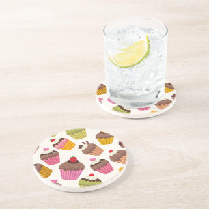 Cupcake patroon, Muffin patroon, Chocolade, Harten Zandsteen Onderzetter