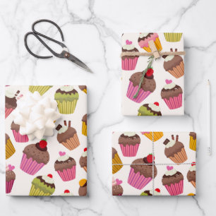 Cupcake Patroon, Muffin Patroon, Chocolade, Hartje Inpakpapier Vel