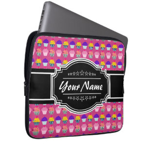 Cupcake Pattern Black Persoonlijke naam Laptop Sleeve