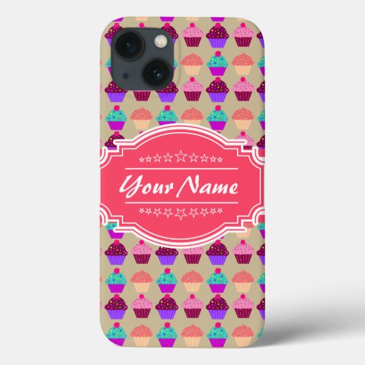 Cupcake Pattern Hot Pink Persoonlijke naam Case-Mate iPhone Case (Achterkant)