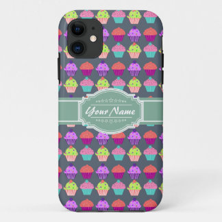 Cupcake Pattern MintPersonalized Name iPhone 11 Hoesje
