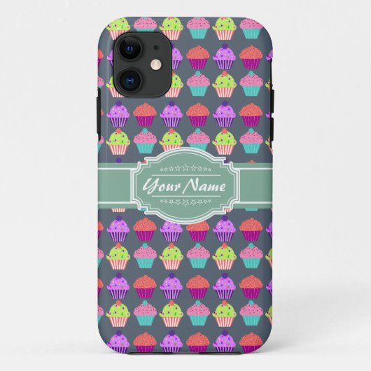 Cupcake Pattern MintPersonalized Name Case-Mate iPhone Case (Achterkant)