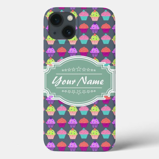 Cupcake Pattern MintPersonalized Name Case-Mate iPhone Case (Achterkant)