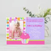 Cupcake Photo Invitation à la fête d'anniversaire (Debout devant)