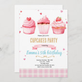Cupcake pink party theme invitation (Devant / Derrière)