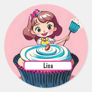 Cupcake Princess met Nametag Magnet Ronde Sticker
