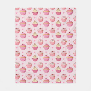 Cupcake Print Pink Blanket Fleece Deken