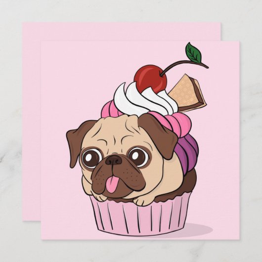 Cupcake Pug Feestdagenkaart (Voorkant / Achterkant)