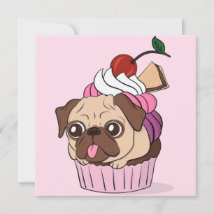 Cupcake Pug Feestdagenkaart