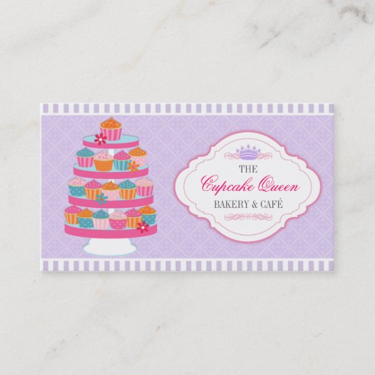 Cupcake Queen Bakery Lavender and Fuchsia Visitekaartje (Voorkant)