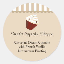 Cupcake rond productlabel, zachte mokka strepen ronde sticker
