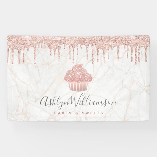 Cupcake Roos Gold Glitter Drift marmer Bakery Chef Spandoek (Horizontaal)