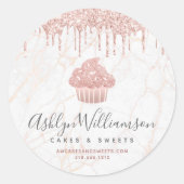 Cupcake Roos Gold Glitter Drift marmer Chef Bakery Ronde Sticker (Voorkant)