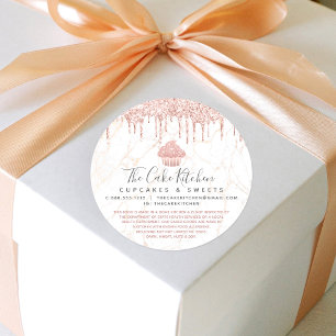 Cupcake Roos Gold Glitter Drip Marble Bakery Legal Ronde Sticker
